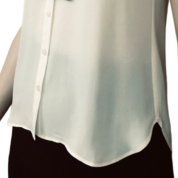 Loft Bow Tie Detail Sleeveless Blouse Button Front Top Shirt Lightweight - Picture 8 of 15